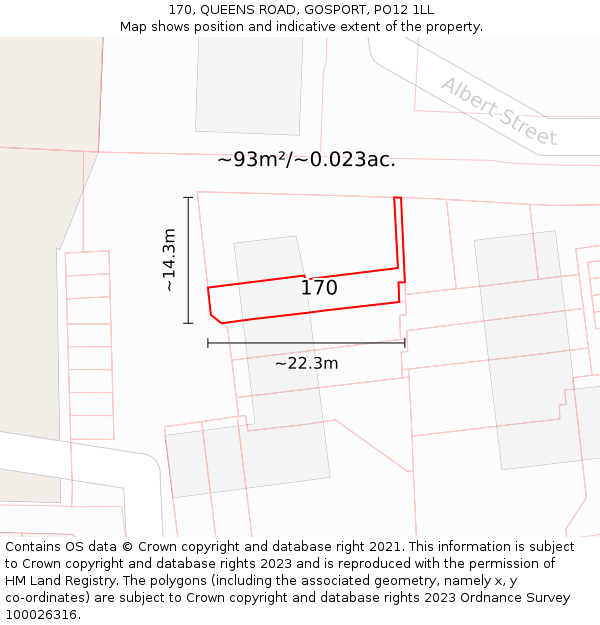 170, QUEENS ROAD, GOSPORT, PO12 1LL: Plot and title map
