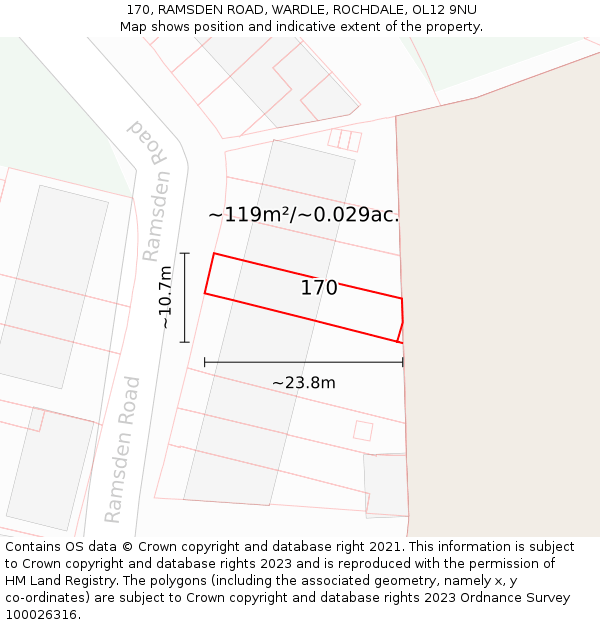 170, RAMSDEN ROAD, WARDLE, ROCHDALE, OL12 9NU: Plot and title map