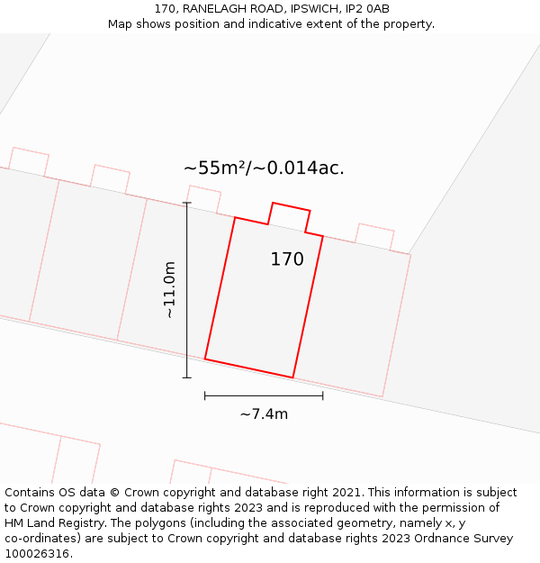 170, RANELAGH ROAD, IPSWICH, IP2 0AB: Plot and title map