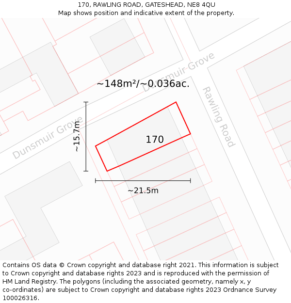 170, RAWLING ROAD, GATESHEAD, NE8 4QU: Plot and title map