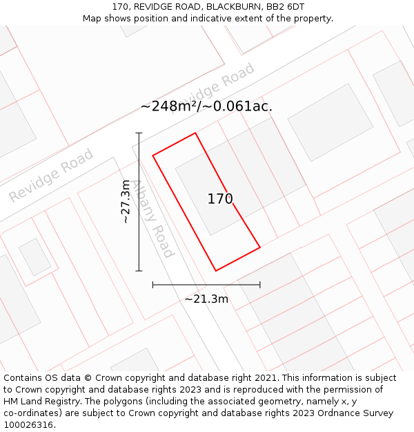 170, REVIDGE ROAD, BLACKBURN, BB2 6DT: Plot and title map