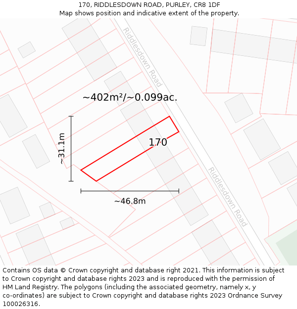 170, RIDDLESDOWN ROAD, PURLEY, CR8 1DF: Plot and title map