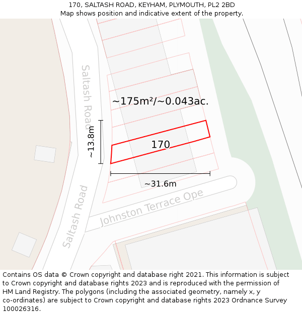 170, SALTASH ROAD, KEYHAM, PLYMOUTH, PL2 2BD: Plot and title map