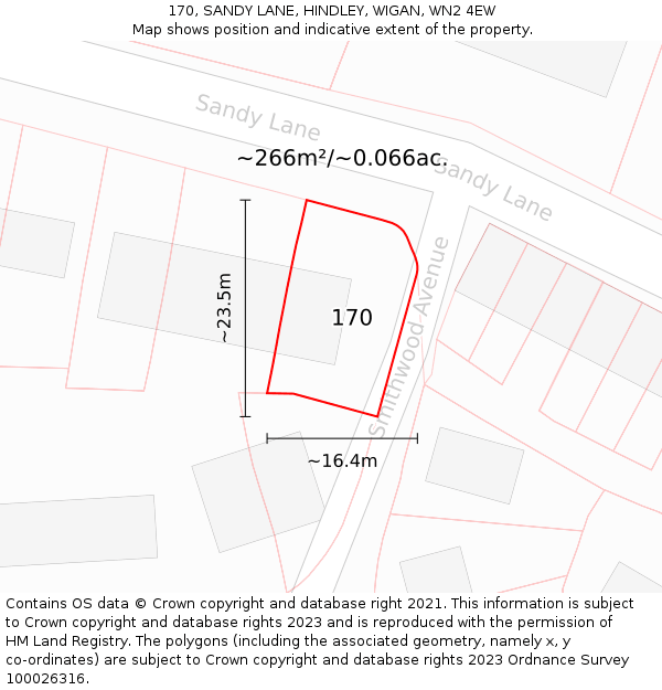 170, SANDY LANE, HINDLEY, WIGAN, WN2 4EW: Plot and title map