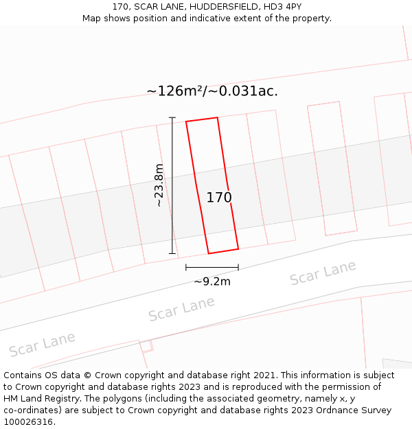 170, SCAR LANE, HUDDERSFIELD, HD3 4PY: Plot and title map