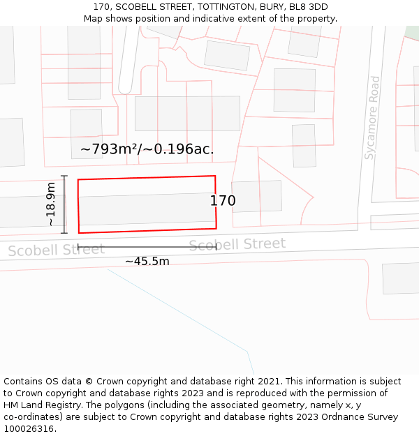 170, SCOBELL STREET, TOTTINGTON, BURY, BL8 3DD: Plot and title map