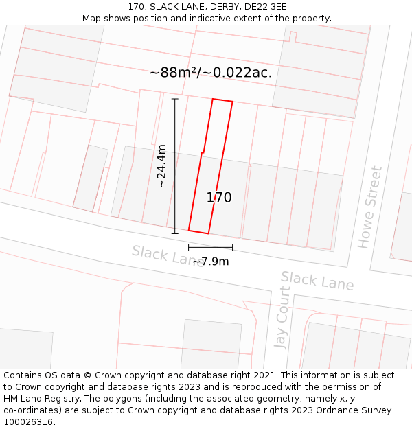 170, SLACK LANE, DERBY, DE22 3EE: Plot and title map