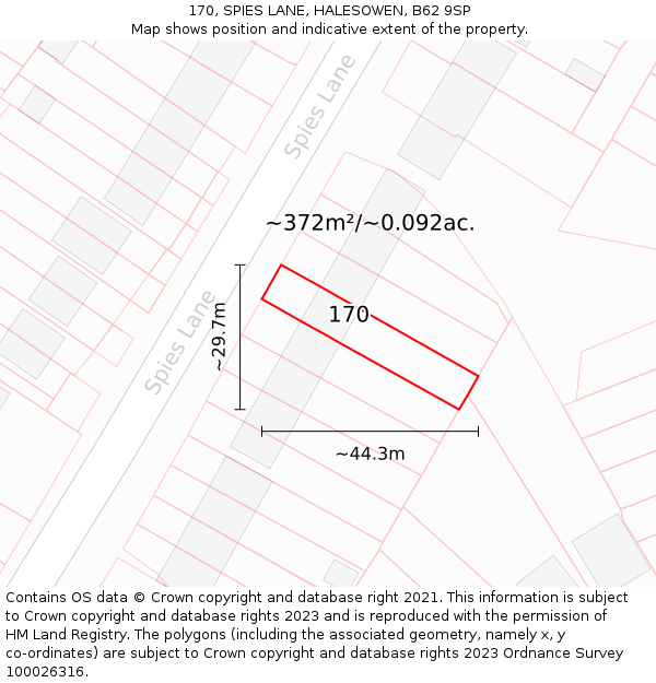 170, SPIES LANE, HALESOWEN, B62 9SP: Plot and title map
