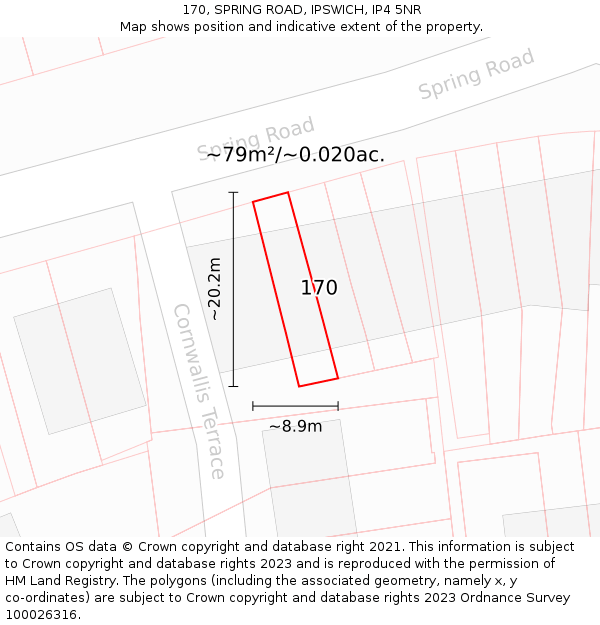 170, SPRING ROAD, IPSWICH, IP4 5NR: Plot and title map