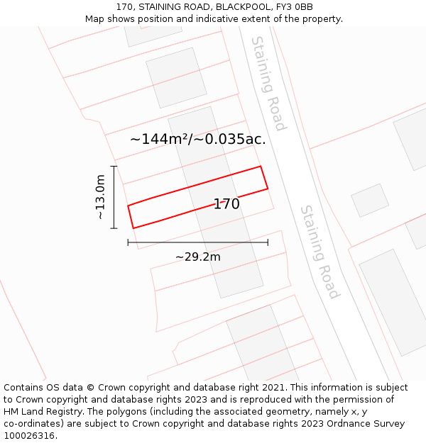 170, STAINING ROAD, BLACKPOOL, FY3 0BB: Plot and title map