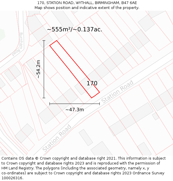 170, STATION ROAD, WYTHALL, BIRMINGHAM, B47 6AE: Plot and title map