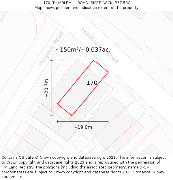170, THIMBLEMILL ROAD, SMETHWICK, B67 5RG: Plot and title map