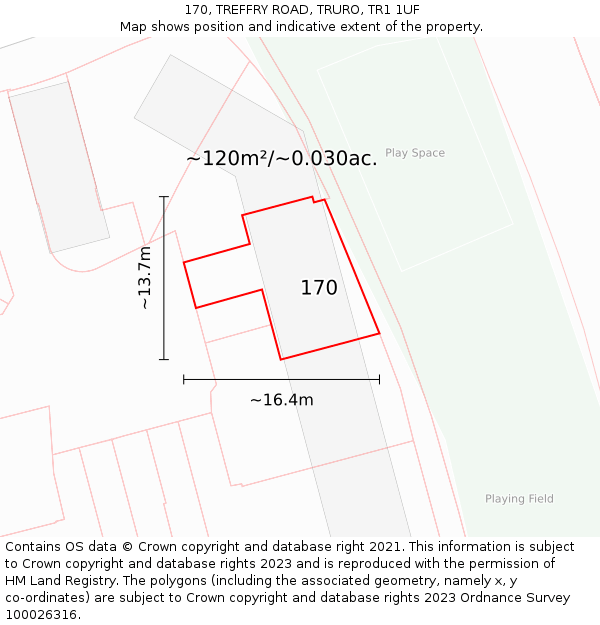 170, TREFFRY ROAD, TRURO, TR1 1UF: Plot and title map