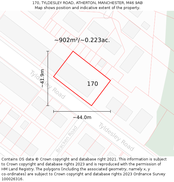 170, TYLDESLEY ROAD, ATHERTON, MANCHESTER, M46 9AB: Plot and title map
