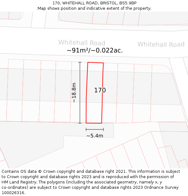 170, WHITEHALL ROAD, BRISTOL, BS5 9BP: Plot and title map