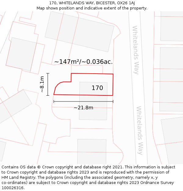 170, WHITELANDS WAY, BICESTER, OX26 1AJ: Plot and title map