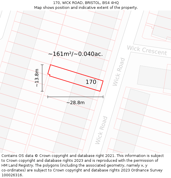170, WICK ROAD, BRISTOL, BS4 4HQ: Plot and title map