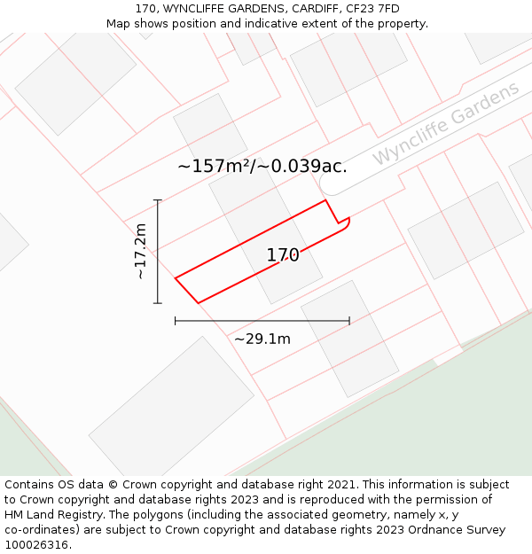170, WYNCLIFFE GARDENS, CARDIFF, CF23 7FD: Plot and title map