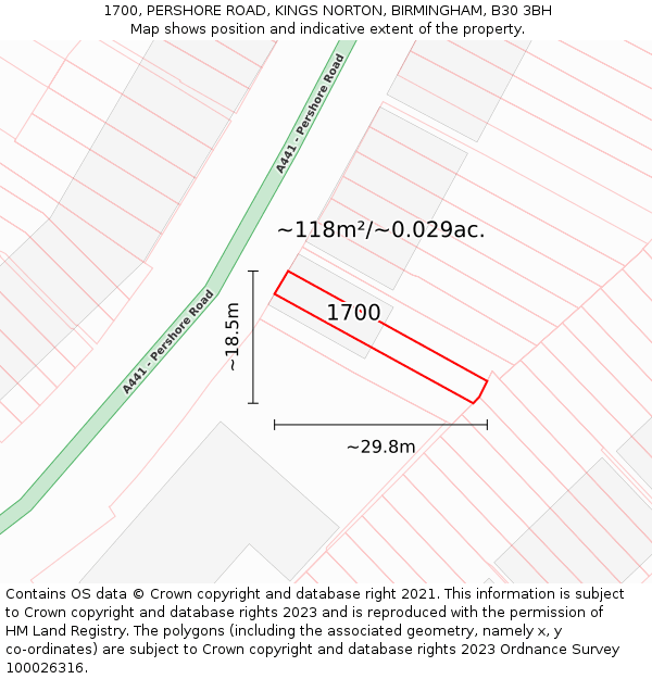 1700, PERSHORE ROAD, KINGS NORTON, BIRMINGHAM, B30 3BH: Plot and title map