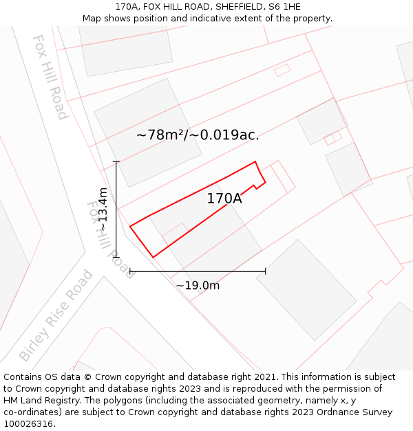 170A, FOX HILL ROAD, SHEFFIELD, S6 1HE: Plot and title map