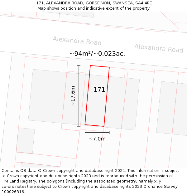 171, ALEXANDRA ROAD, GORSEINON, SWANSEA, SA4 4PE: Plot and title map