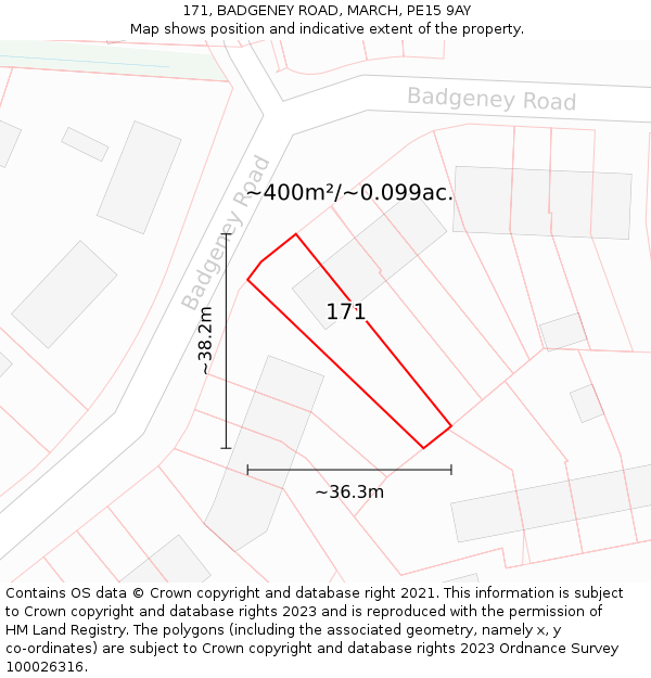 171, BADGENEY ROAD, MARCH, PE15 9AY: Plot and title map