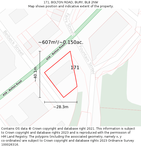 171, BOLTON ROAD, BURY, BL8 2NW: Plot and title map