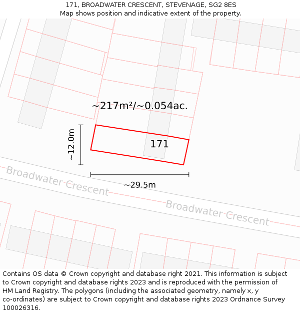 171, BROADWATER CRESCENT, STEVENAGE, SG2 8ES: Plot and title map