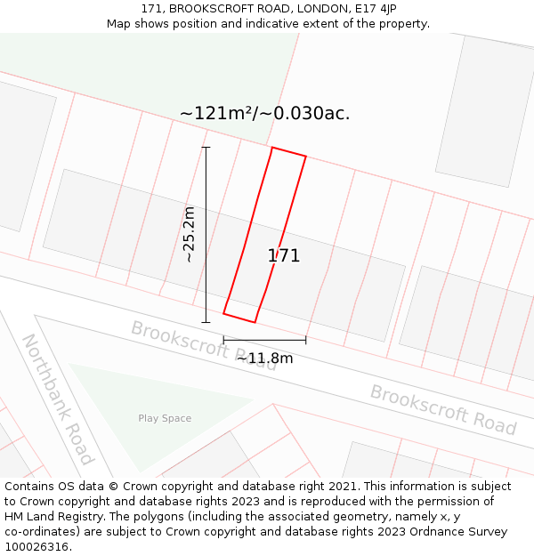 171, BROOKSCROFT ROAD, LONDON, E17 4JP: Plot and title map