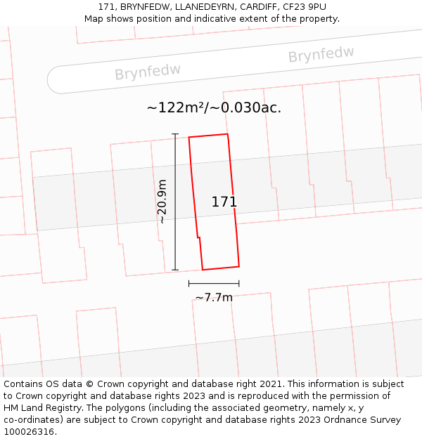 171, BRYNFEDW, LLANEDEYRN, CARDIFF, CF23 9PU: Plot and title map