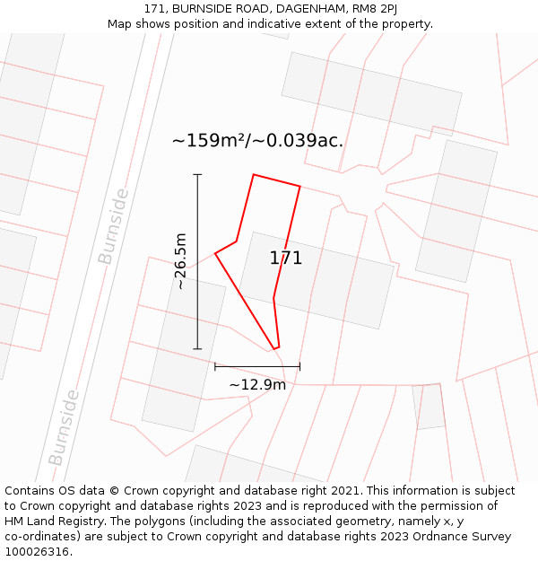 171, BURNSIDE ROAD, DAGENHAM, RM8 2PJ: Plot and title map