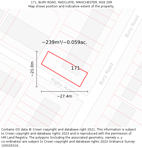 171, BURY ROAD, RADCLIFFE, MANCHESTER, M26 2XR: Plot and title map
