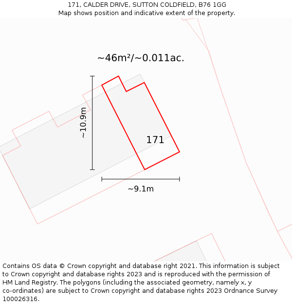 171, CALDER DRIVE, SUTTON COLDFIELD, B76 1GG: Plot and title map