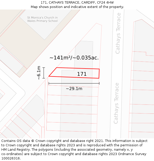 171, CATHAYS TERRACE, CARDIFF, CF24 4HW: Plot and title map