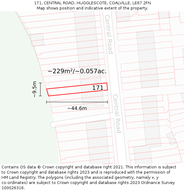 171, CENTRAL ROAD, HUGGLESCOTE, COALVILLE, LE67 2FN: Plot and title map