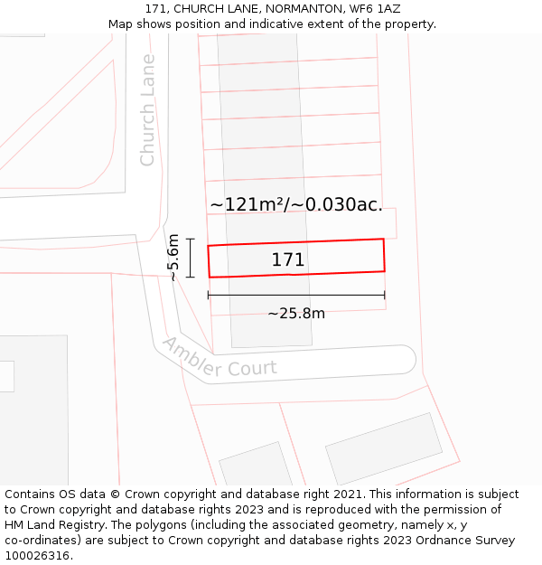 171, CHURCH LANE, NORMANTON, WF6 1AZ: Plot and title map