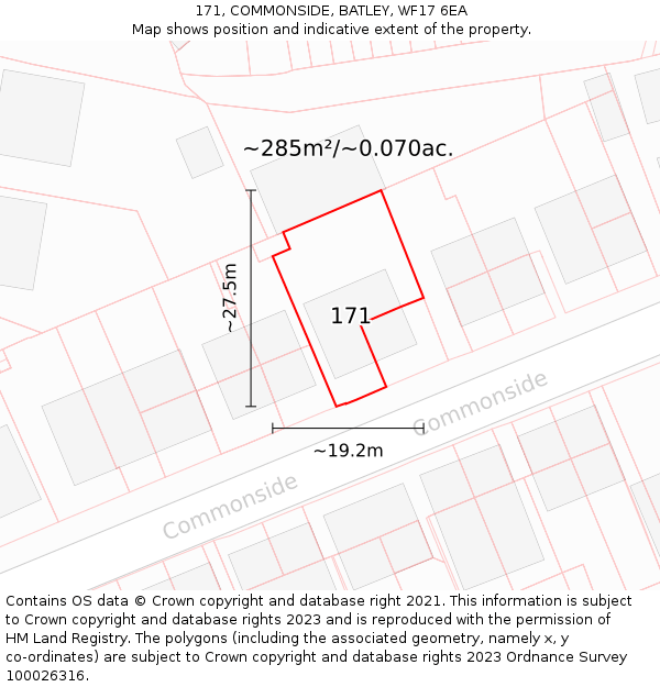 171, COMMONSIDE, BATLEY, WF17 6EA: Plot and title map