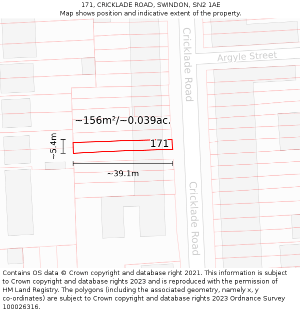 171, CRICKLADE ROAD, SWINDON, SN2 1AE: Plot and title map