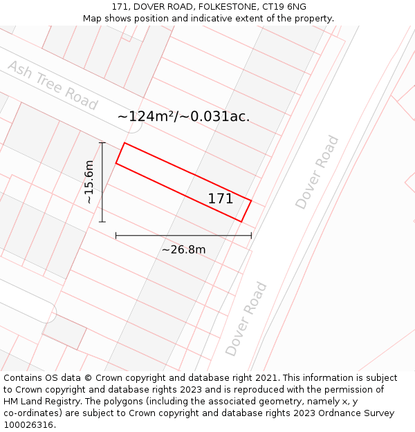 171, DOVER ROAD, FOLKESTONE, CT19 6NG: Plot and title map