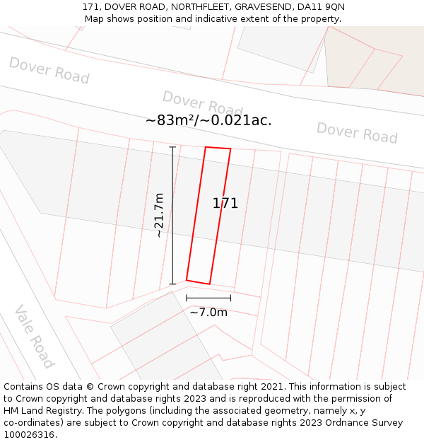 171, DOVER ROAD, NORTHFLEET, GRAVESEND, DA11 9QN: Plot and title map