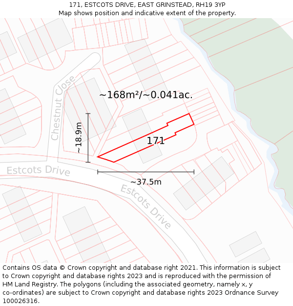171, ESTCOTS DRIVE, EAST GRINSTEAD, RH19 3YP: Plot and title map