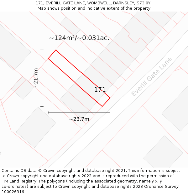 171, EVERILL GATE LANE, WOMBWELL, BARNSLEY, S73 0YH: Plot and title map