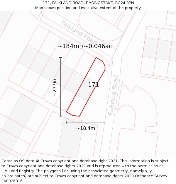 171, FALKLAND ROAD, BASINGSTOKE, RG24 9PN: Plot and title map
