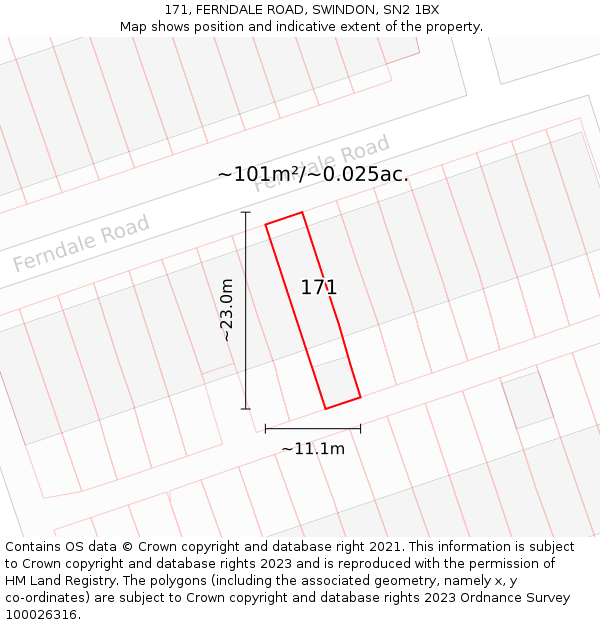 171, FERNDALE ROAD, SWINDON, SN2 1BX: Plot and title map