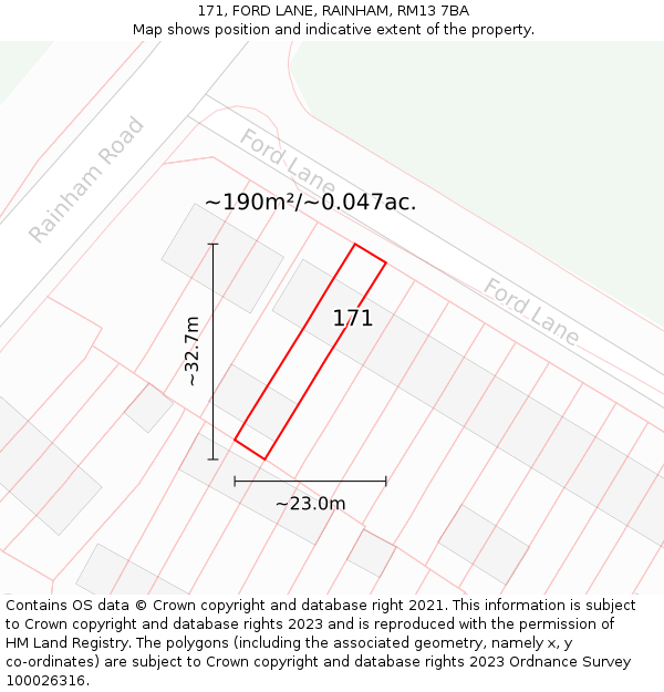 171, FORD LANE, RAINHAM, RM13 7BA: Plot and title map