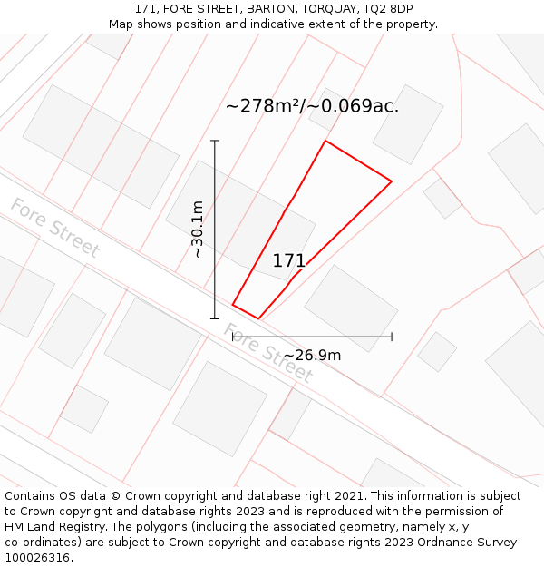 171, FORE STREET, BARTON, TORQUAY, TQ2 8DP: Plot and title map