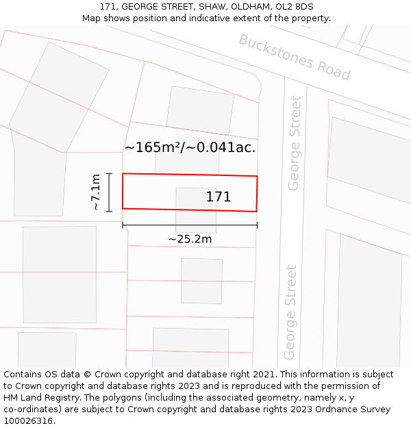 171, GEORGE STREET, SHAW, OLDHAM, OL2 8DS: Plot and title map
