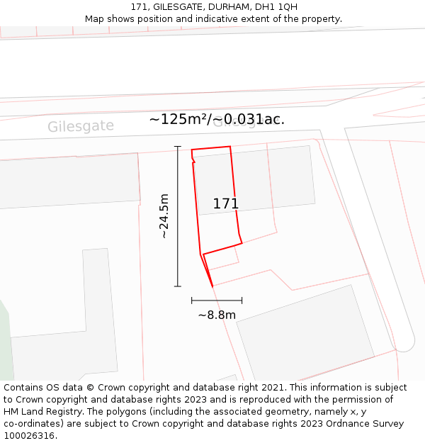 171, GILESGATE, DURHAM, DH1 1QH: Plot and title map