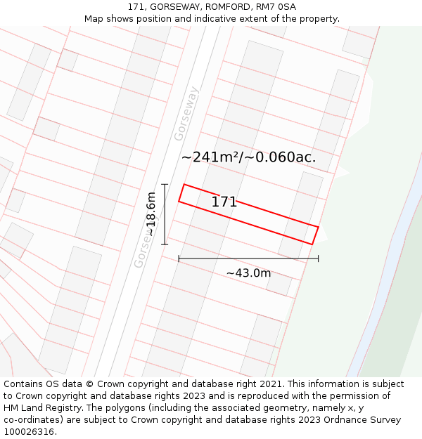 171, GORSEWAY, ROMFORD, RM7 0SA: Plot and title map
