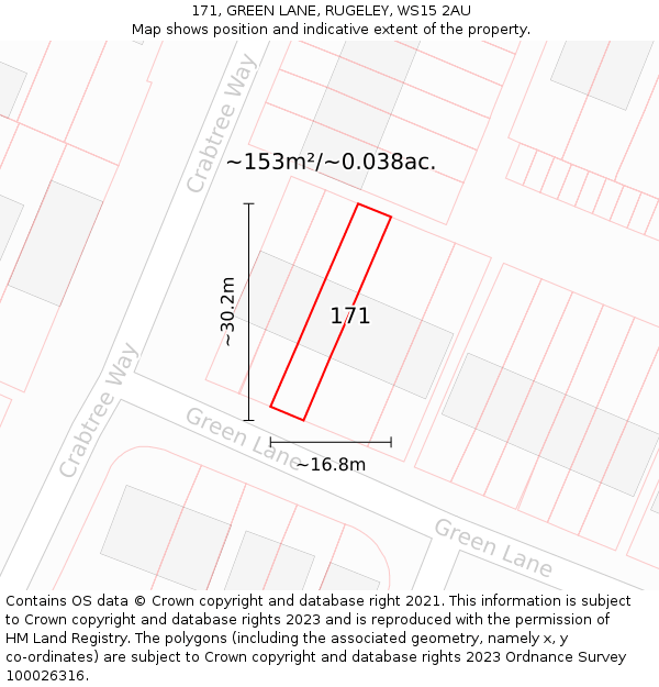 171, GREEN LANE, RUGELEY, WS15 2AU: Plot and title map